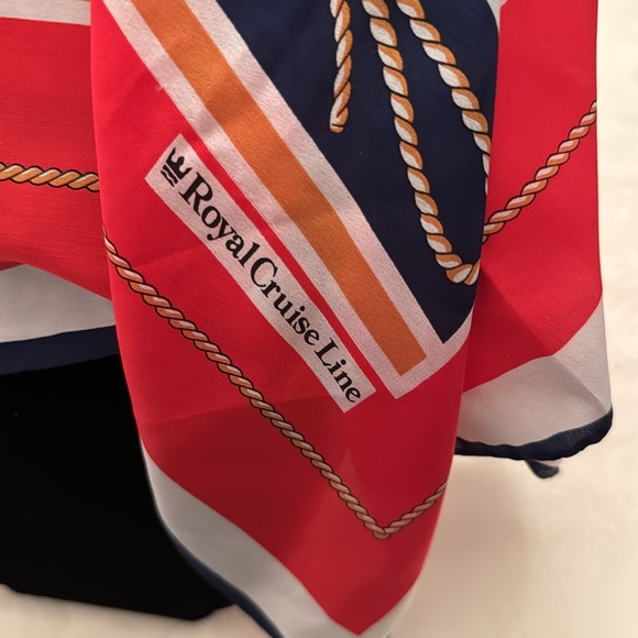 💯% Silk Scarf Royal Cruise line (OLCC-AF) Red White Blue Gold - Picture 3 of 7